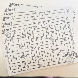 6 Holiday Home Halloween Maze Placemat For Kids, 19x13 Inches, White